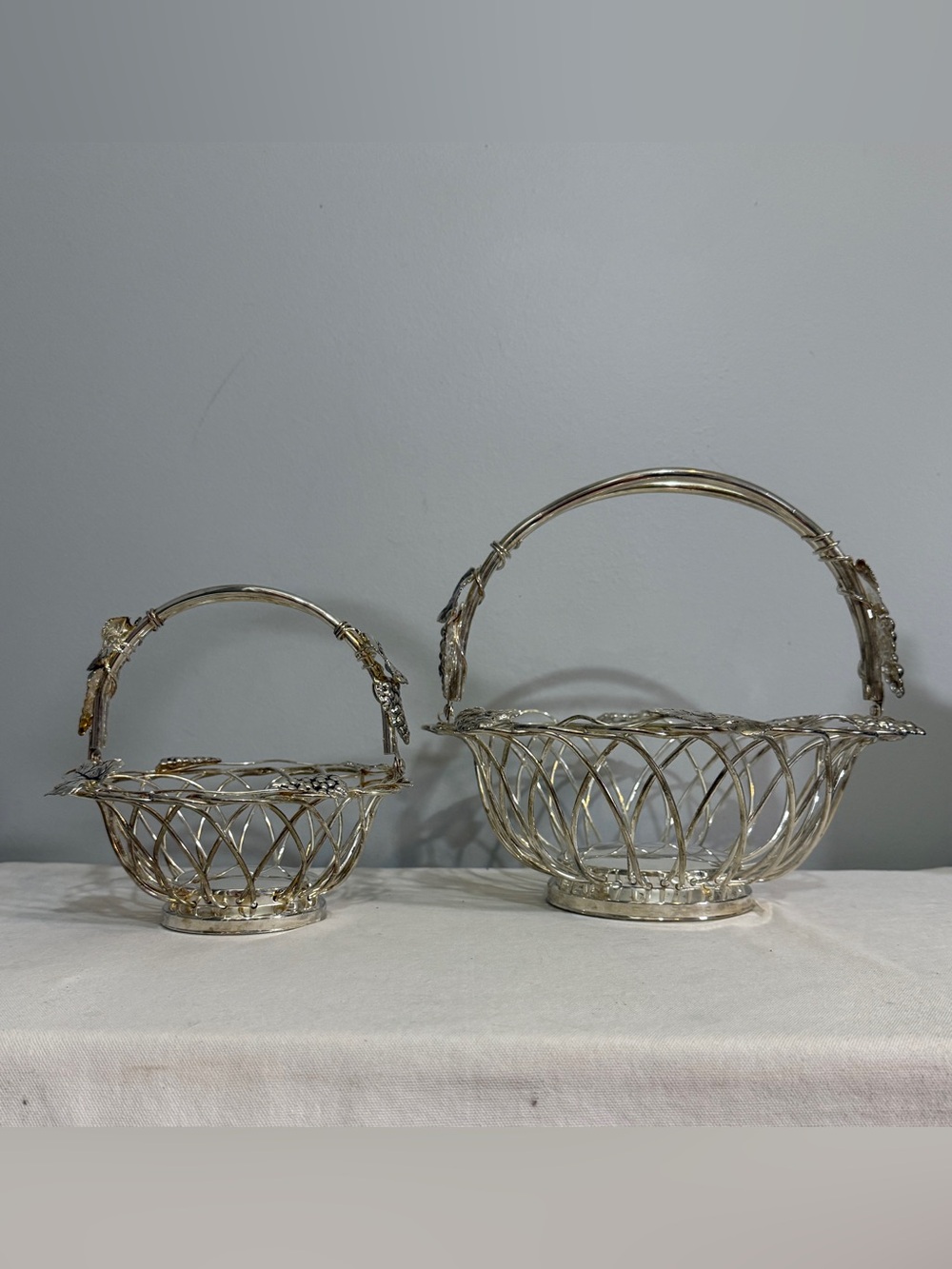 Vintage Godinger Silver Plated Wire Grapevine Nesting Basket Set of 2